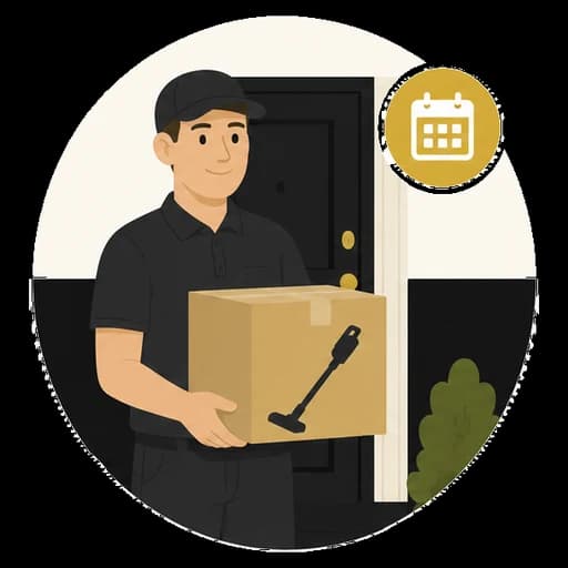 A courier collecting a boxed Dyson from a doorstep