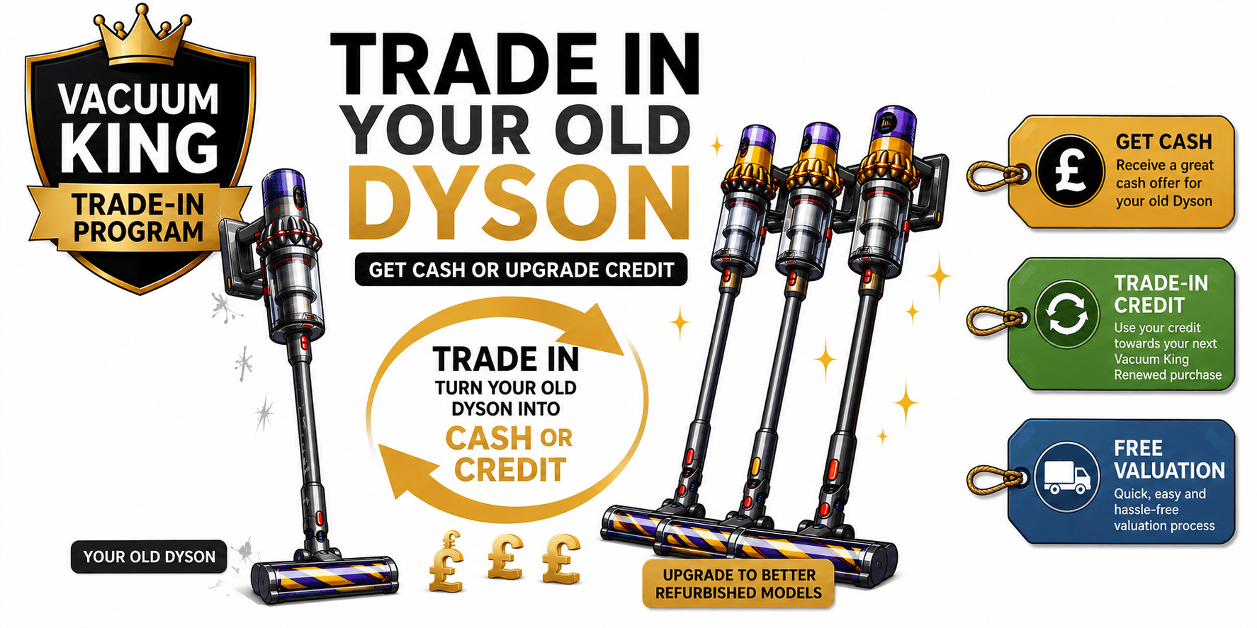 Trade in your old Dyson for cash or upgrade credit